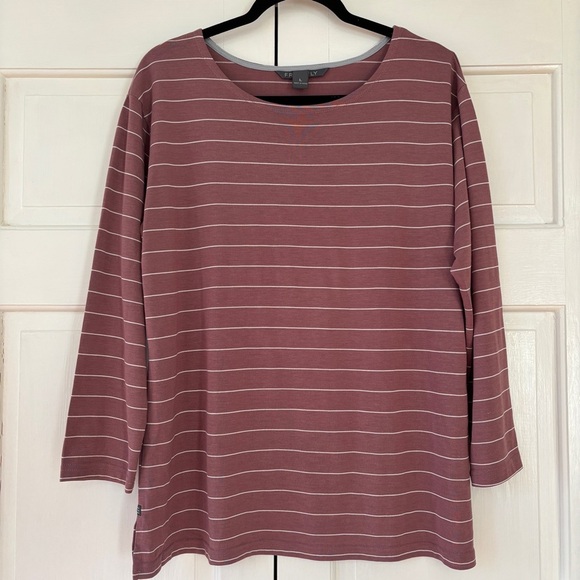 Free Fly Apparel Rose White Stripe 3/4 Sleeve UPF Size Large Sangria‎ Outdoor - Picture 3 of 9